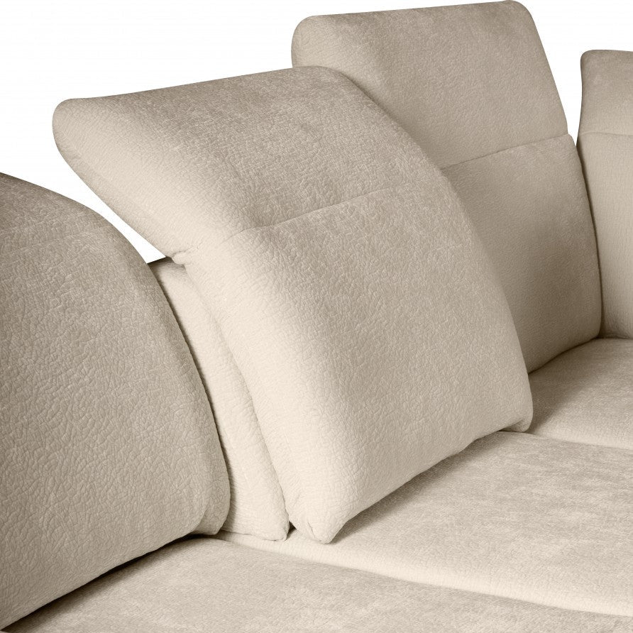 Canapé d’angle convertible en velours beige avec fonction lit et coffre intégré - Decora Home
