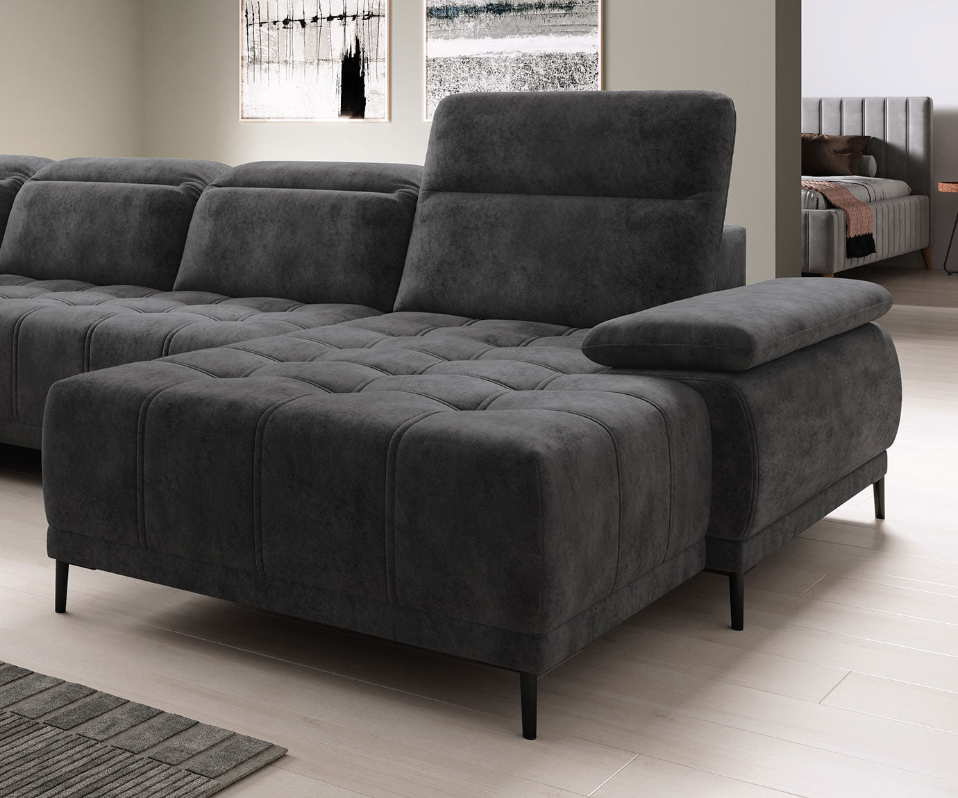 Canapé d'Angle Compact – Confort Personnalisé avec Appuis-tête réglables et profondeur d'assise modulable électriquement - Decora Home