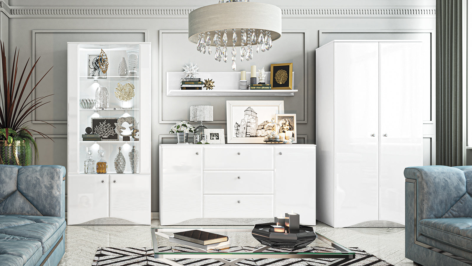 Armoire Moderne Blanc Brillant – Meuble de Rangement Élégant et Durable - Decora Home