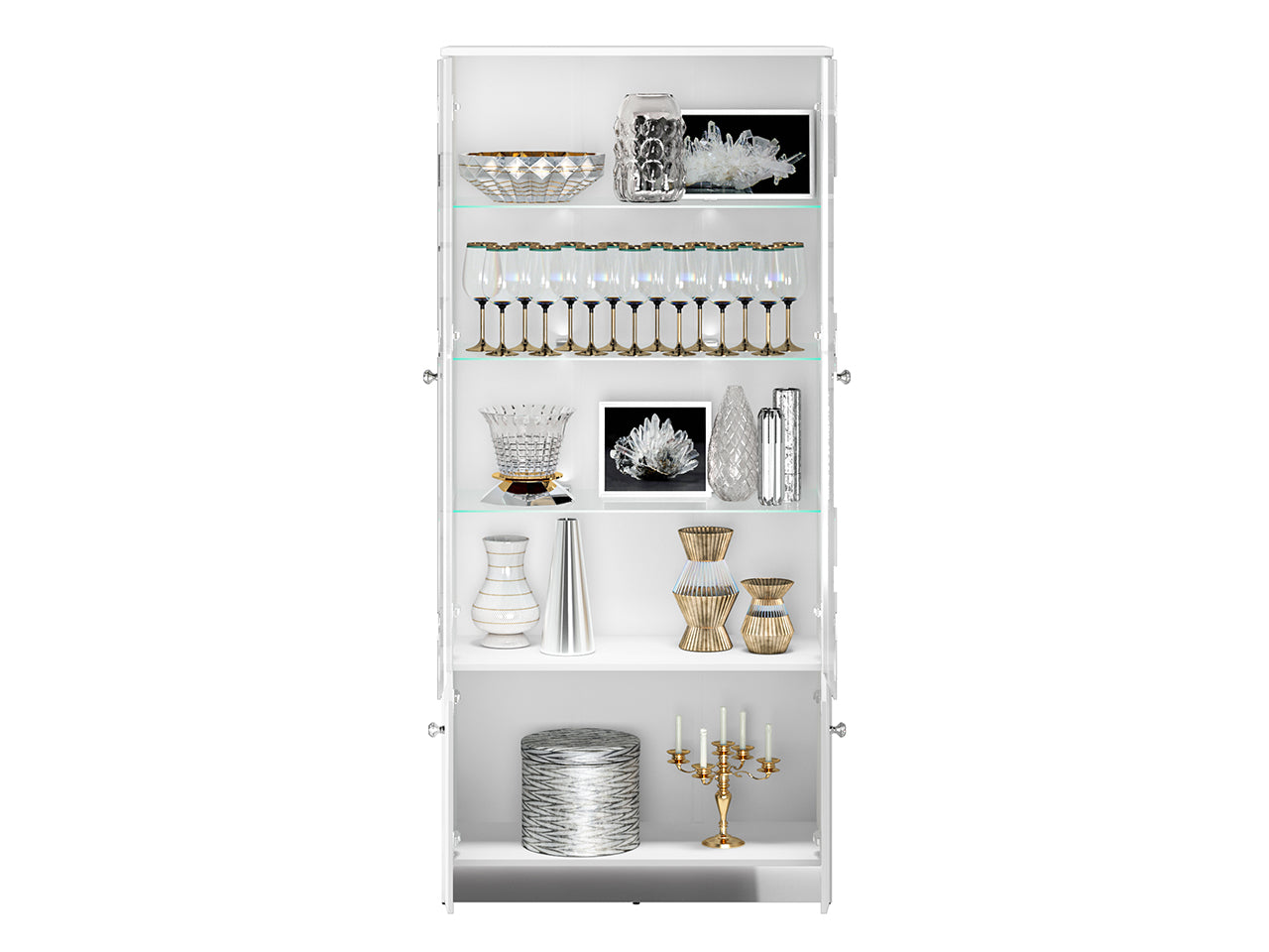 Vitrine de Rangement – Meuble Moderne Blanc Brillant avec Verre Trempé et Option Éclairage - Decora Home