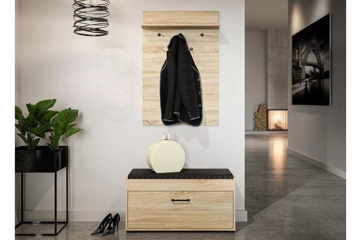 Patère d'entrée avec étagère en Finition Lumière de Sonoma – Élégance et Praticité - Decora Home