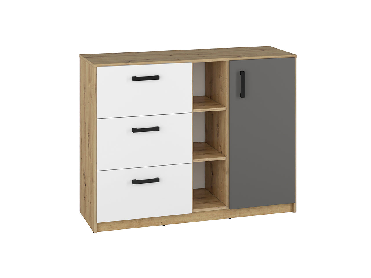 Commode, Buffet, Buffet Moderne en Chêne Artisan et MDF Blanc + Anthracite avec Bordures ABS - Decora Home