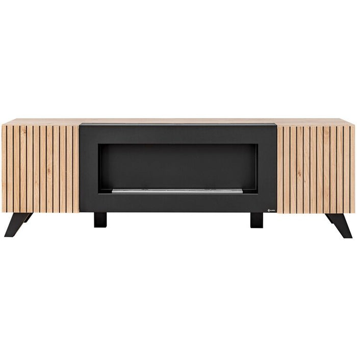 Meuble TV LIAM 160 cm avec cheminée bioéthanol - Hickory Jackson - fond blanc