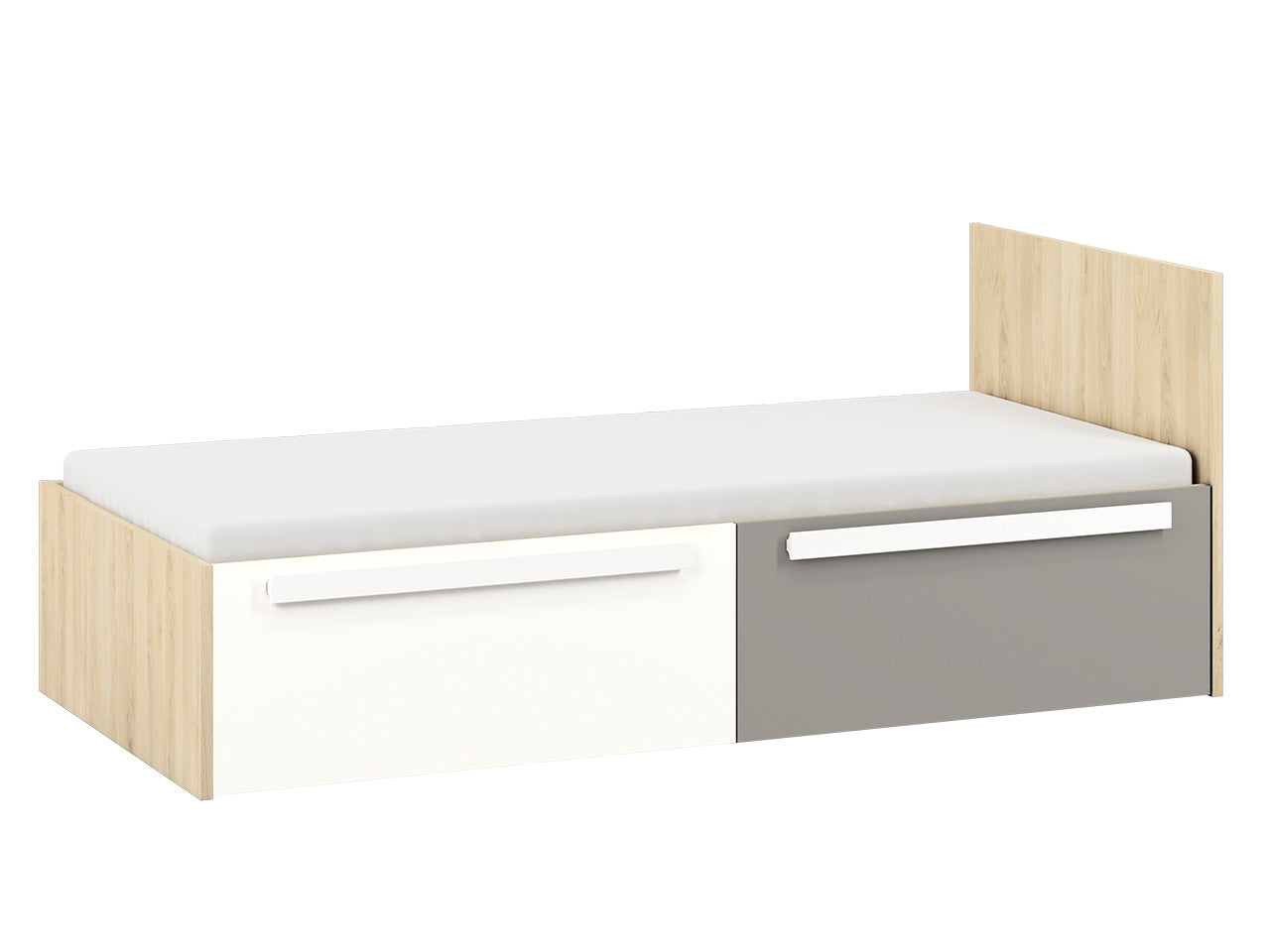 Lit contemporain Hêtre Fjord + Blanc, cadre solide avec bordure ABS et finition résistante - Decora Home
