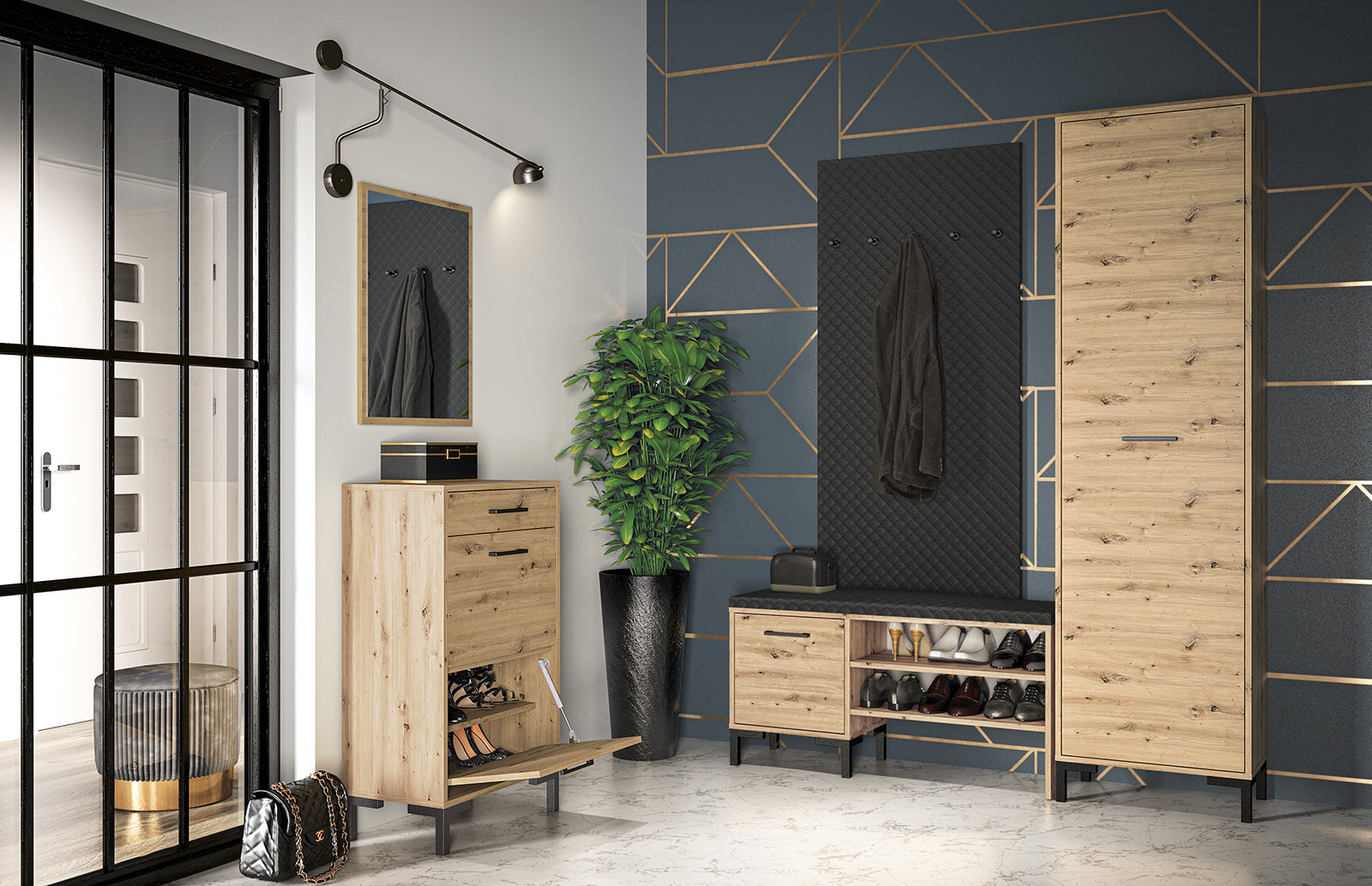 Meuble à Chaussures en Chêne Artisanal avec Bordure ABS - Durable, Résistant aux Rayures et à l'Humidité - Decora Home