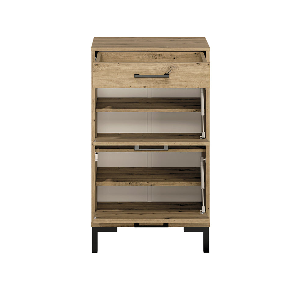 Meuble à Chaussures Compact – Finition Chêne Artisanal & Ouverture Totale des Tiroirs - Decora Home