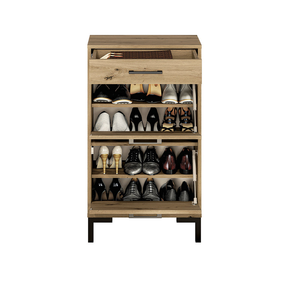 Meuble à Chaussures Compact – Finition Chêne Artisanal & Ouverture Totale des Tiroirs - Decora Home