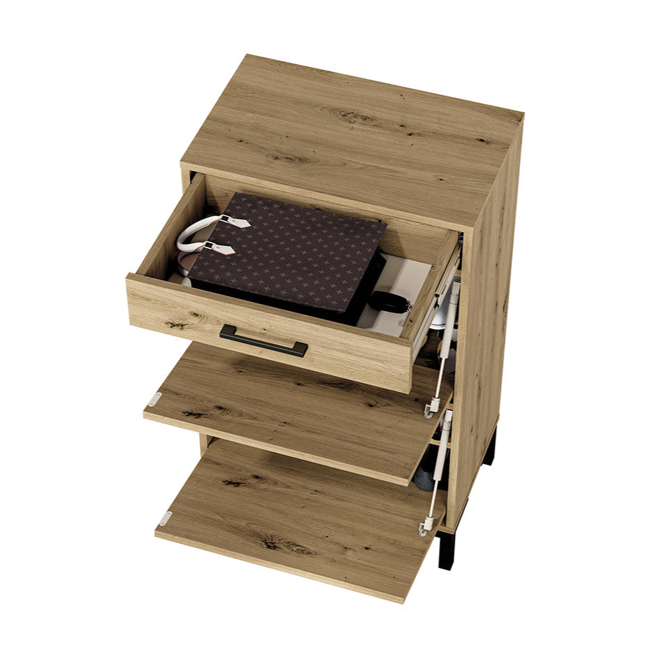 Meuble à Chaussures Compact – Finition Chêne Artisanal & Ouverture Totale des Tiroirs - Decora Home
