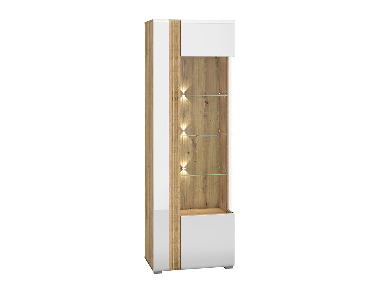 Vitrine Contemporaine en Chêne Castello et MDF Blanc Brillant avec Rétroéclairage - Decora Home