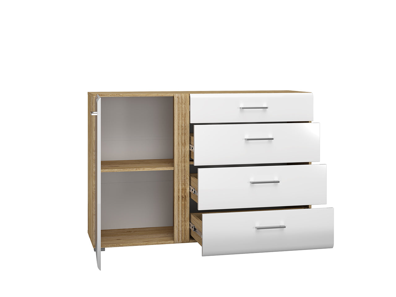 Commode, Buffet, Buffet moderne Chêne Castello & Blanc Brillant – Élégance et praticité réunies - Decora Home