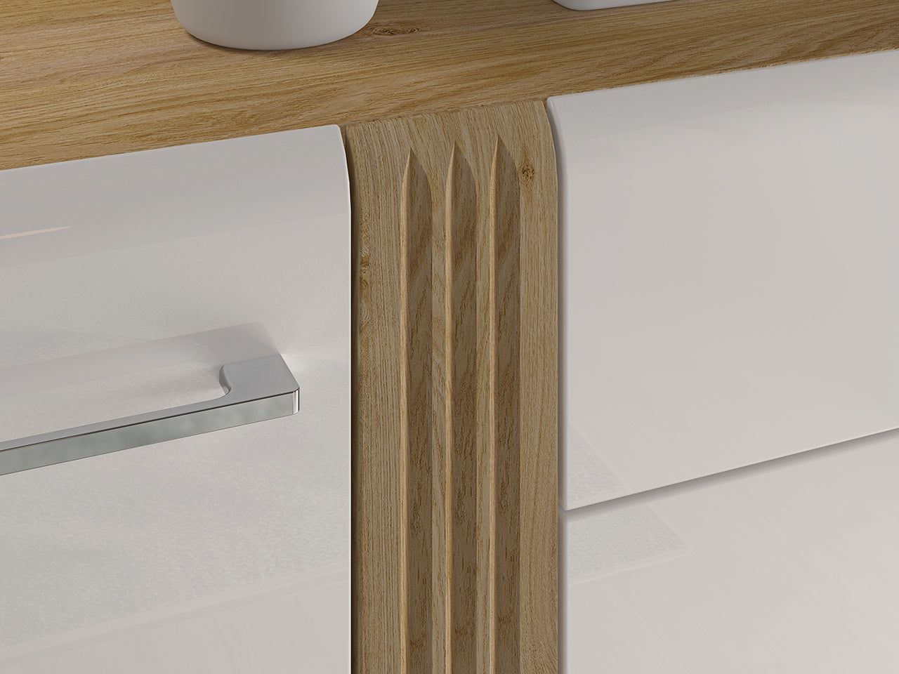 Commode, Buffet, Buffet moderne Chêne Castello & Blanc Brillant – Élégance et praticité réunies - Decora Home