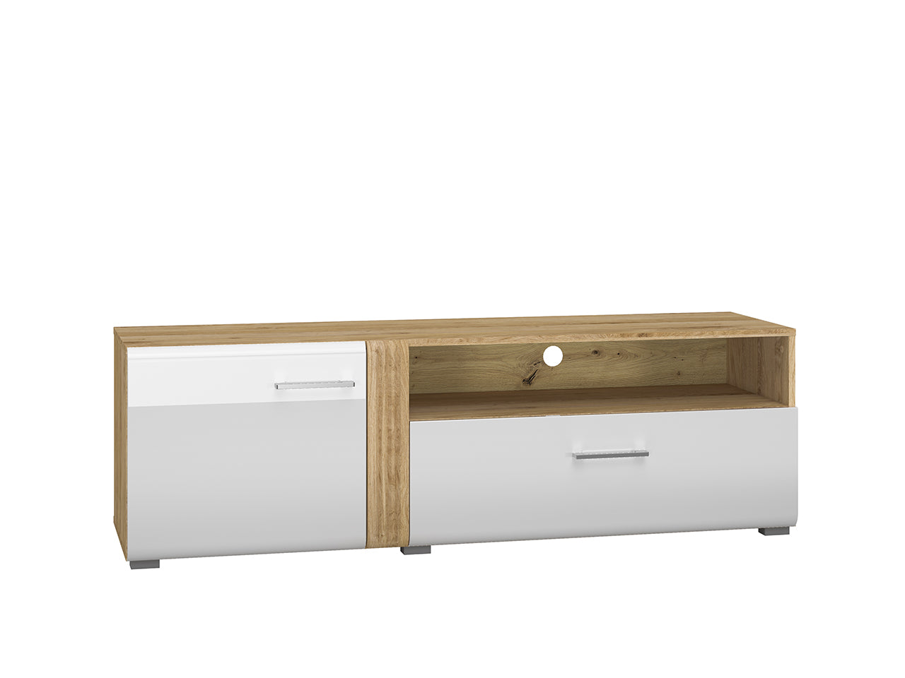Meuble TV Chêne Castello & Blanc Brillant – Sobriété et Fonctionnalité - Decora Home