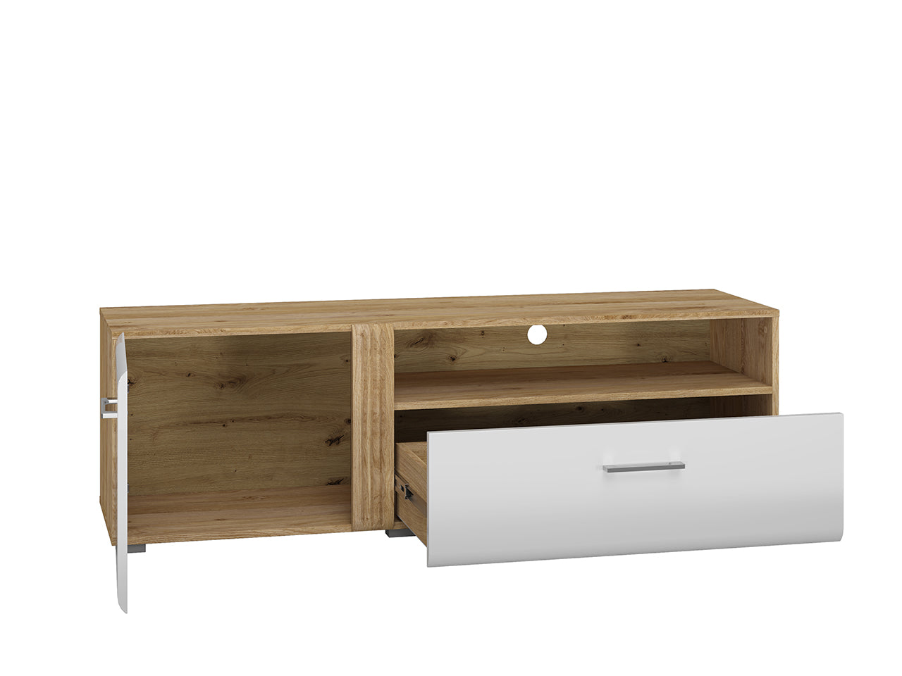 Meuble TV Chêne Castello & Blanc Brillant – Sobriété et Fonctionnalité - Decora Home