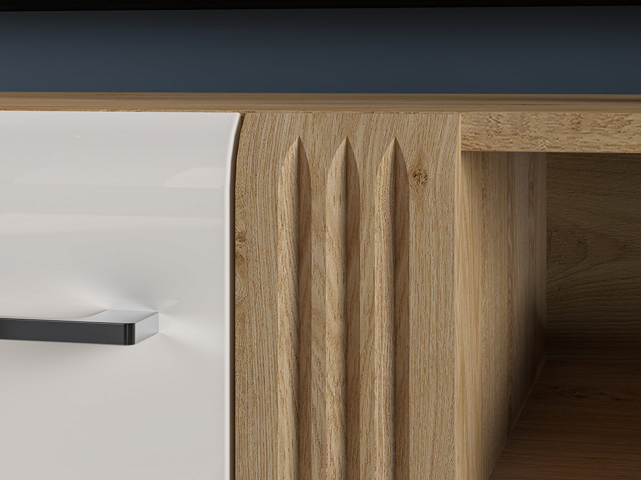 Meuble TV Chêne Castello & Blanc Brillant – Sobriété et Fonctionnalité - Decora Home