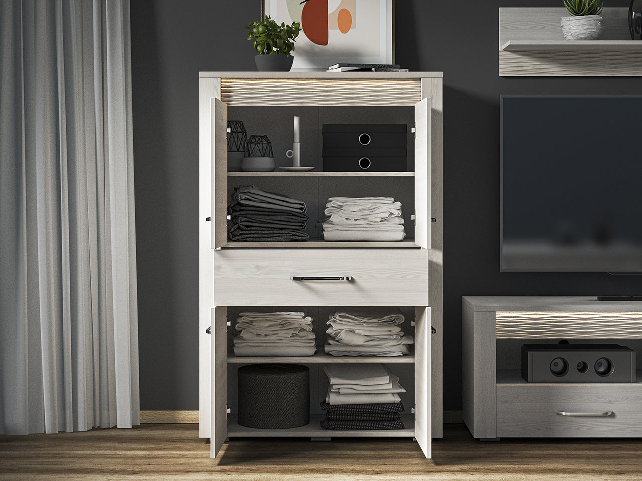 Commode, Buffet, Buffet Moderne en Pin Enneigé avec Tiroirs Spacieux - Rangement Pratique et Design Épuré - Decora Home
