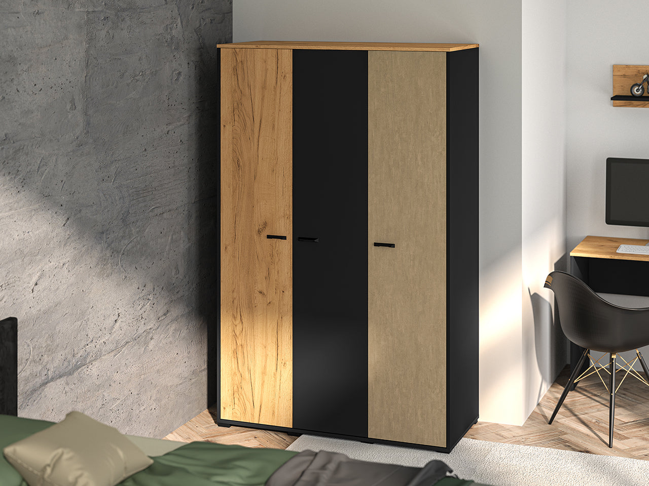 Garde robe en chêne artisanal or et noir avec acier premium – Élégance et fonctionnalité|Offre Spéciale|Decora Home