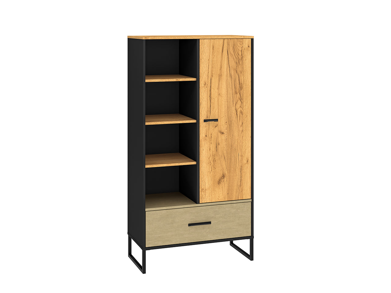 Étagère Moderne en Chêne Artisan Or et Noir – Finition Acier Premium – Tiroirs à Extension Complète – 157 cm - Decora Home