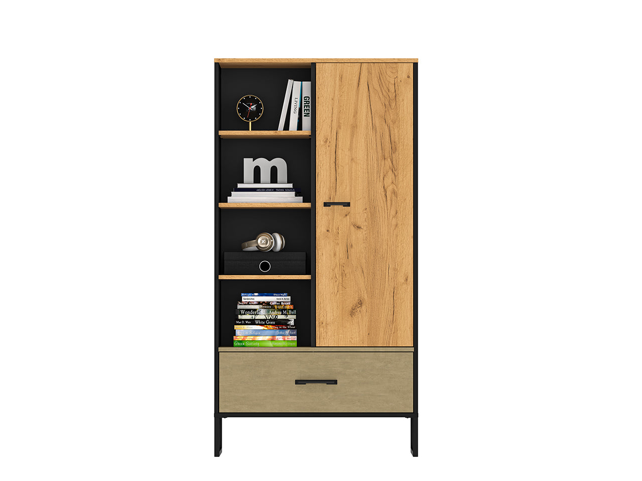 Étagère Moderne en Chêne Artisan Or et Noir – Finition Acier Premium – Tiroirs à Extension Complète – 157 cm - Decora Home