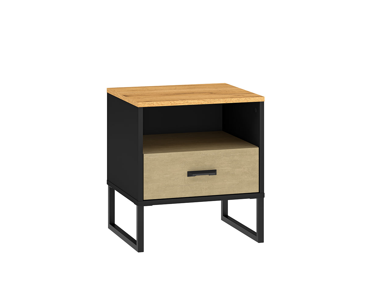 Table de Nuit Design en Chêne Artisan Or et Noir – Plateau Résistant – Finitions Acier Premium – 50 cm - Decora Home