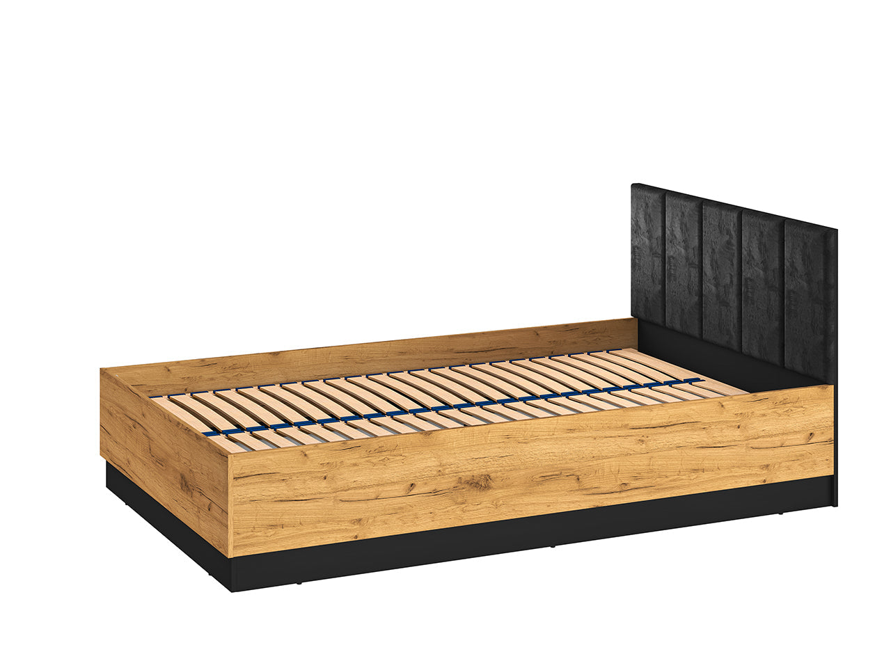 Lit en Chêne Craft Or et Noir avec Appuie-Tête en Velours Noir – Design Élégant et Résistant - Decora Home