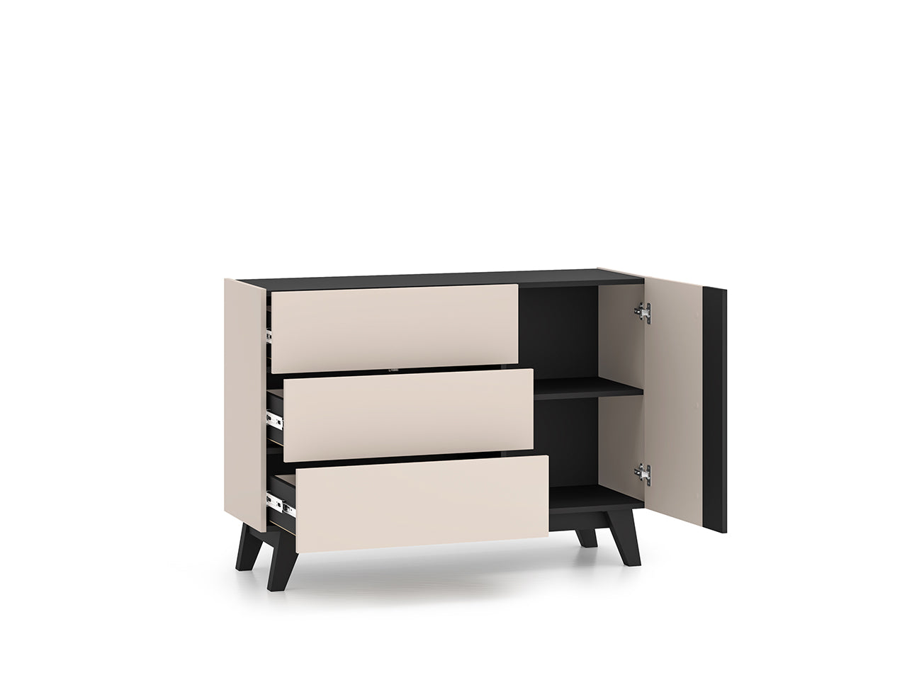Commode, Buffet avec Tiroirs à Extension Complète et Niches Spacieuses | Cachemire et Noir - Decora Home