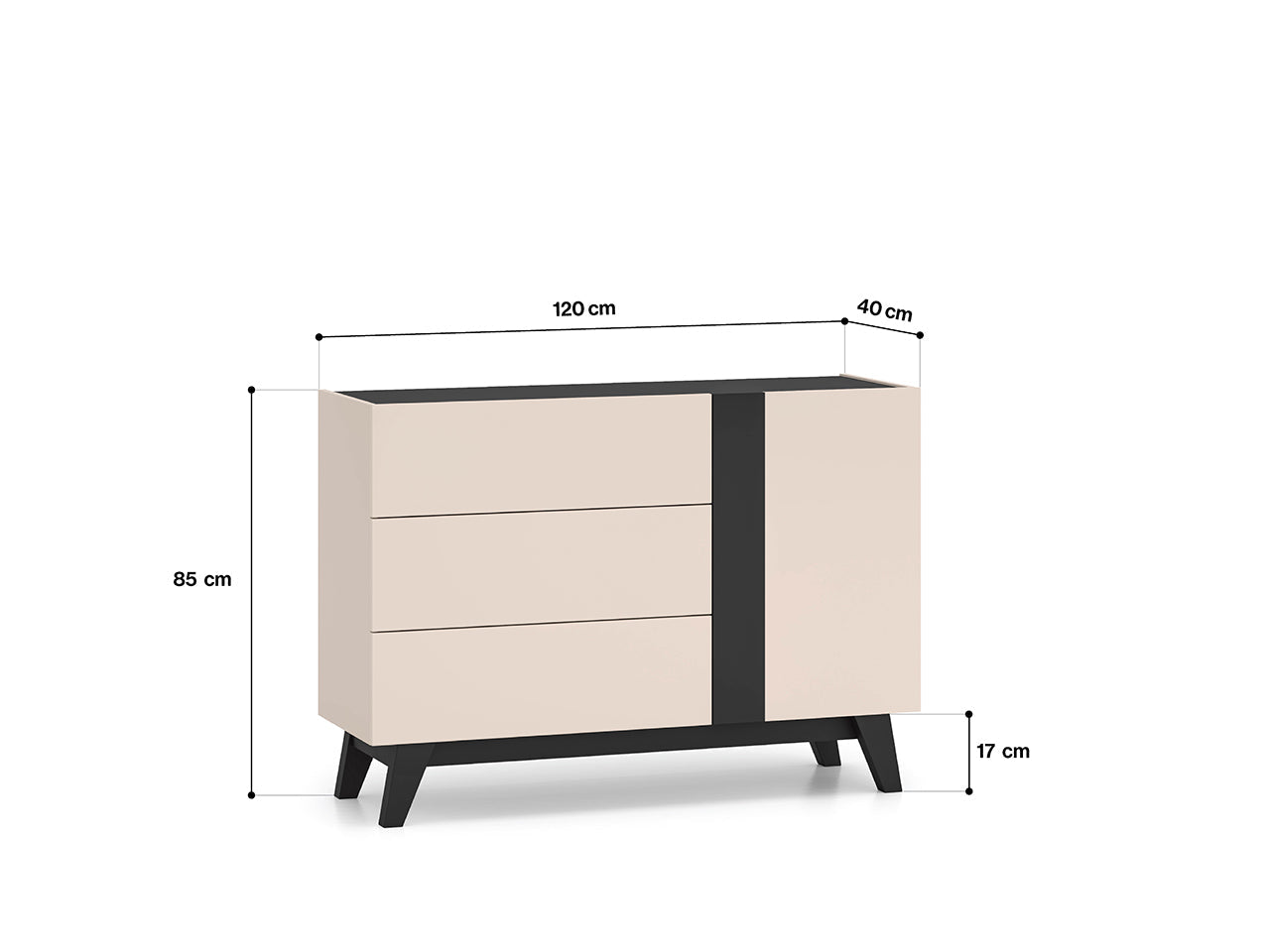 Commode, Buffet avec Tiroirs à Extension Complète et Niches Spacieuses | Cachemire et Noir - Decora Home