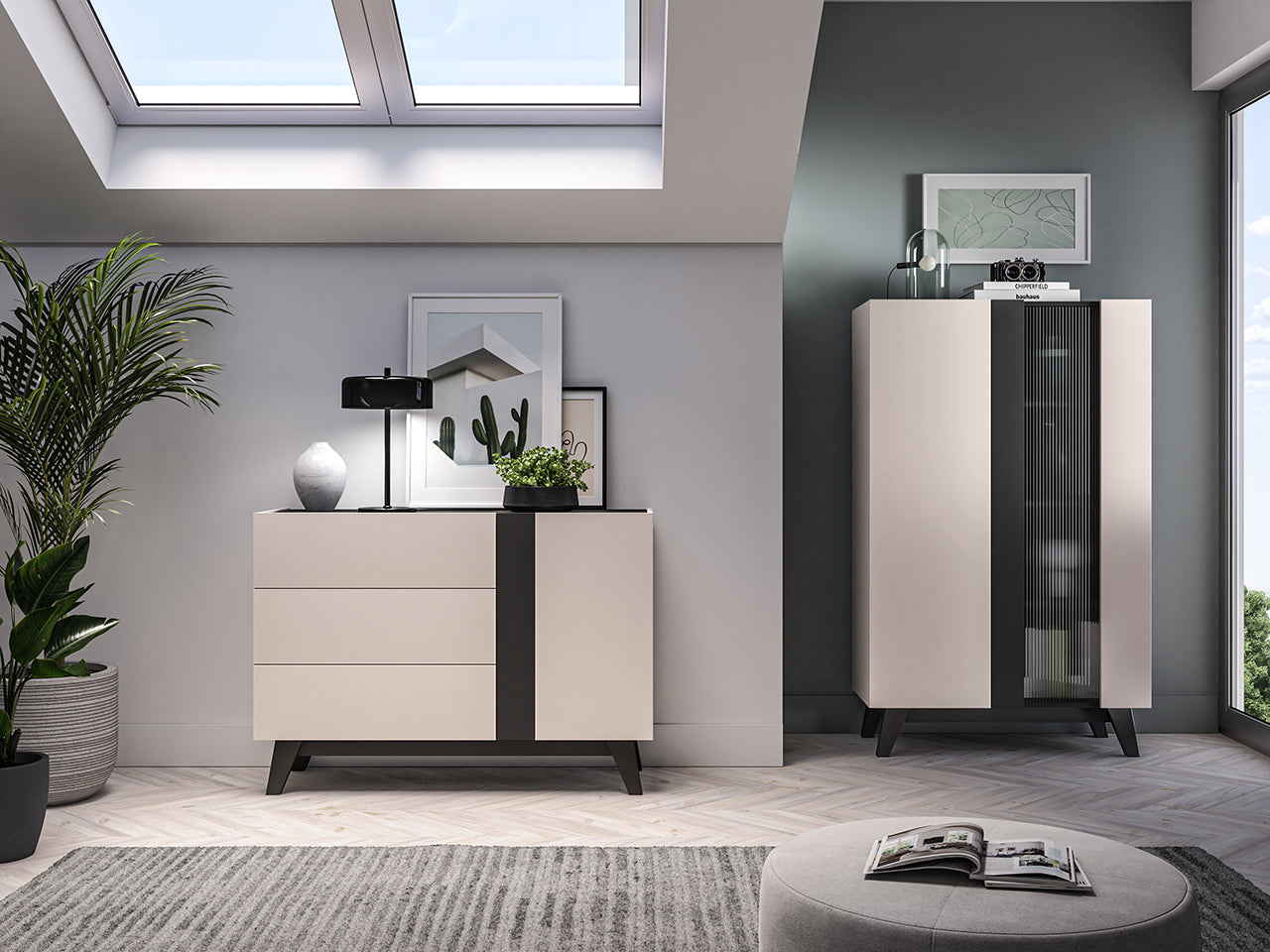 Commode, Buffet avec Tiroirs à Extension Complète et Niches Spacieuses | Cachemire et Noir - Decora Home