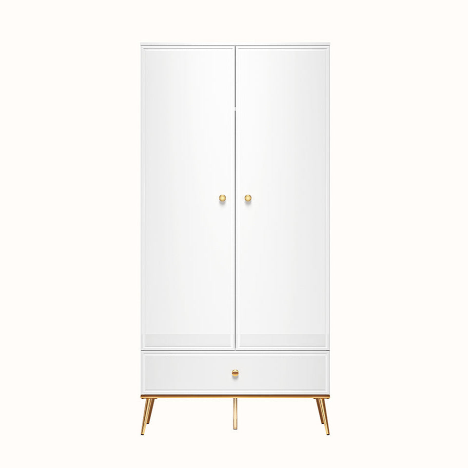 Garde-Robe en Bois Blanc Laqué Brillant avec Pieds Dorés - Decora Home