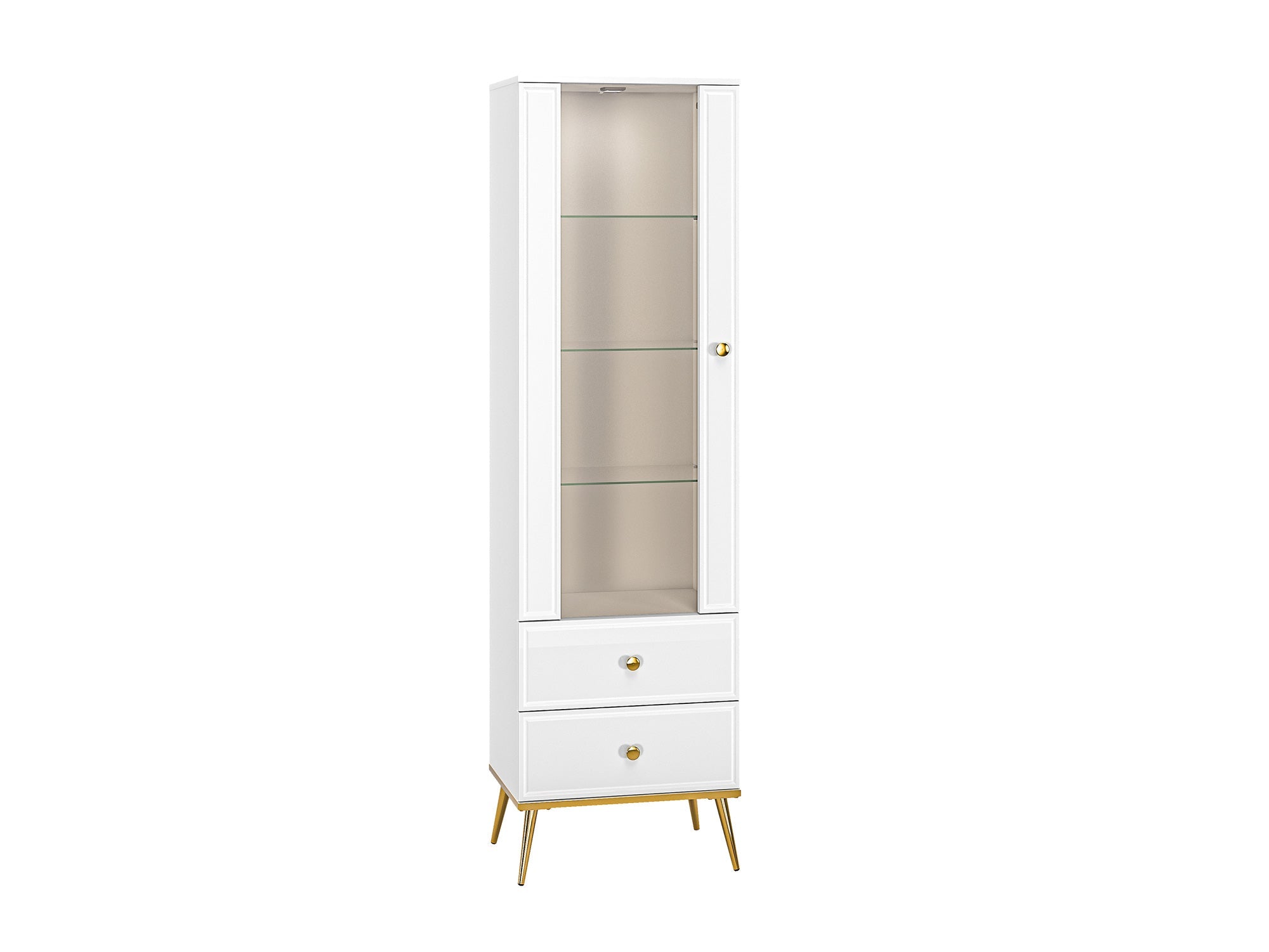 Vitrine Blanc Brillant avec Verre Trempé et Tiroir à Extension Complète - Decora Home