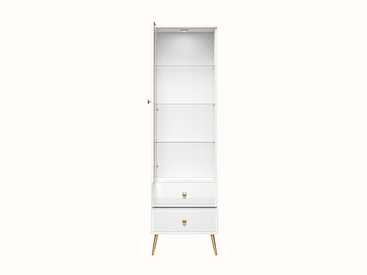 Vitrine Blanc Brillant avec Verre Trempé et Tiroir à Extension Complète - Decora Home