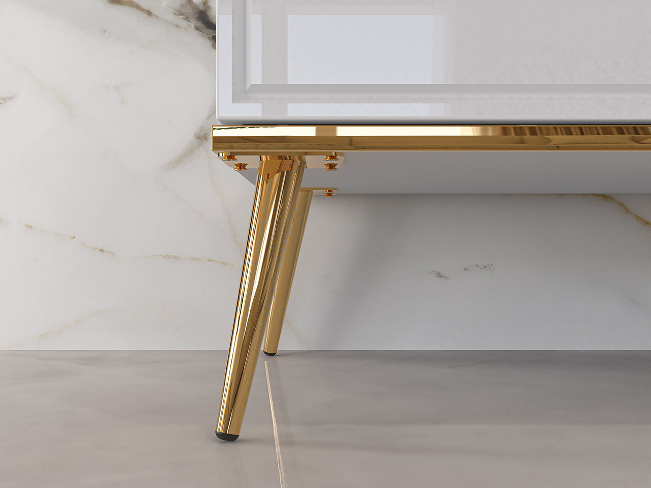 Vitrine Blanc Brillant avec Verre Trempé et Tiroir à Extension Complète - Decora Home