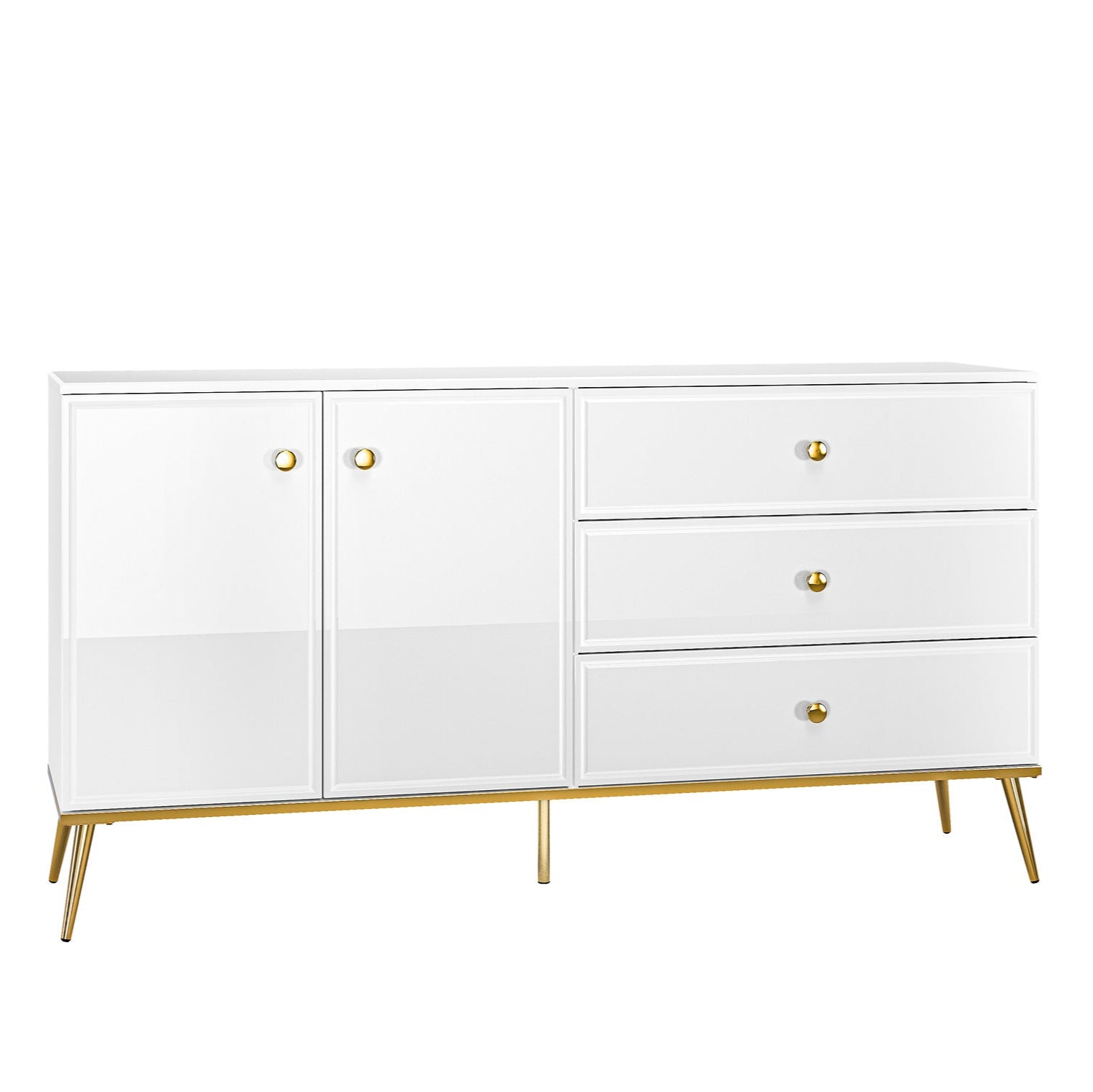 Commode, Buffet, Buffet en Bois Blanc Laqué Brillant avec Pieds Dorés - Decora Home