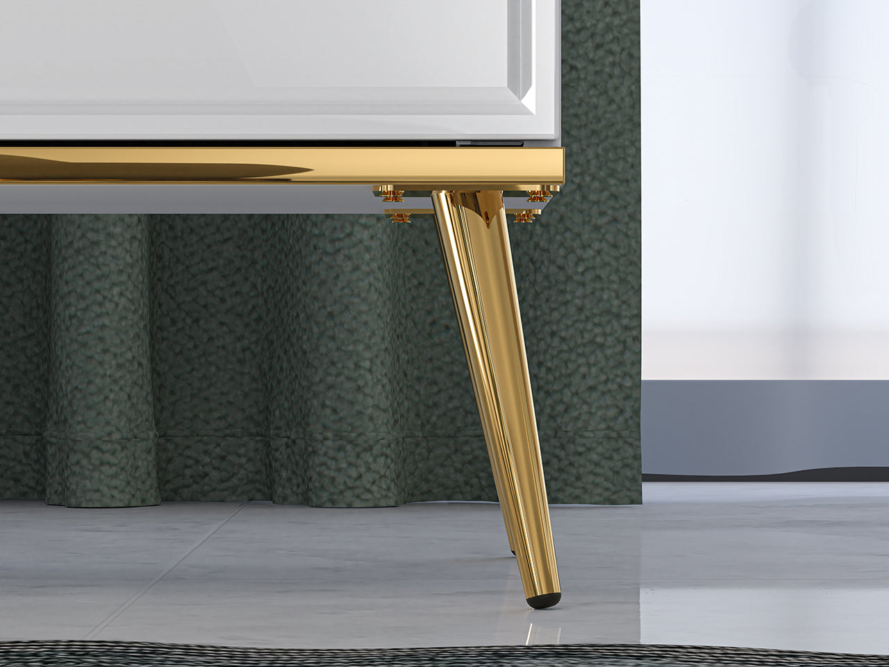 Commode, Buffet, Buffet en Bois Blanc Laqué Brillant avec Pieds Dorés - Decora Home