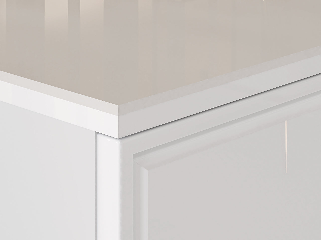 Commode, Buffet, Buffet à tiroirs à extension en blanc laqué brillant avec pieds dorés - Decora Home