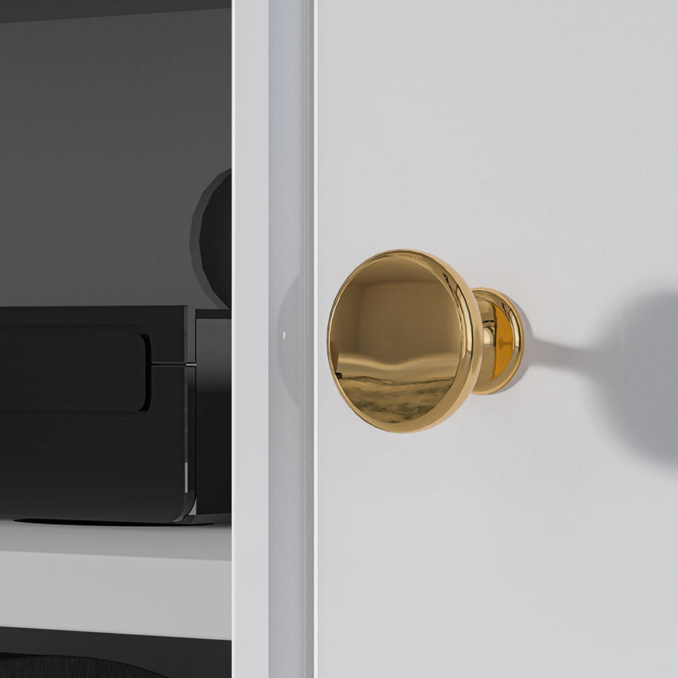 Meuble TV en Bois Blanc Laqué Brillant avec pieds dorés - Decora Home