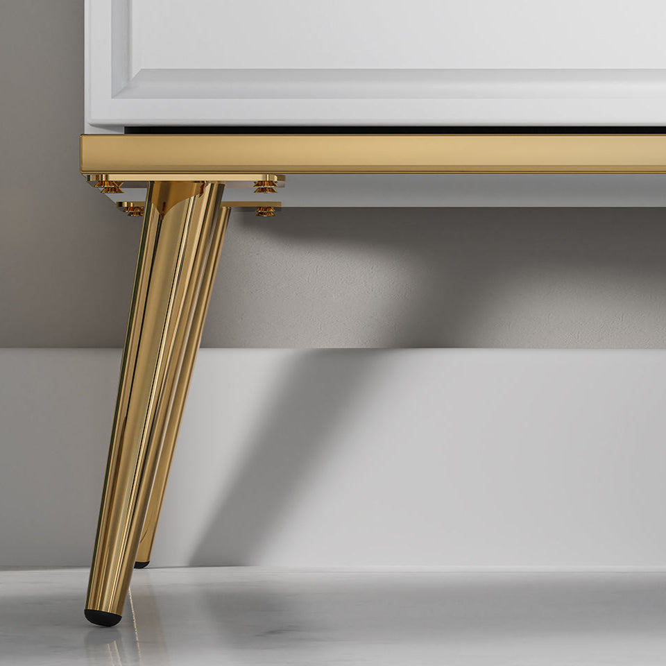 Meuble TV en Bois Blanc Laqué Brillant avec pieds dorés - Decora Home