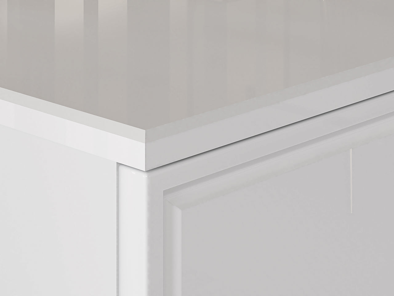 Meuble TV en Bois Blanc Laqué Brillant avec pieds dorés - Decora Home