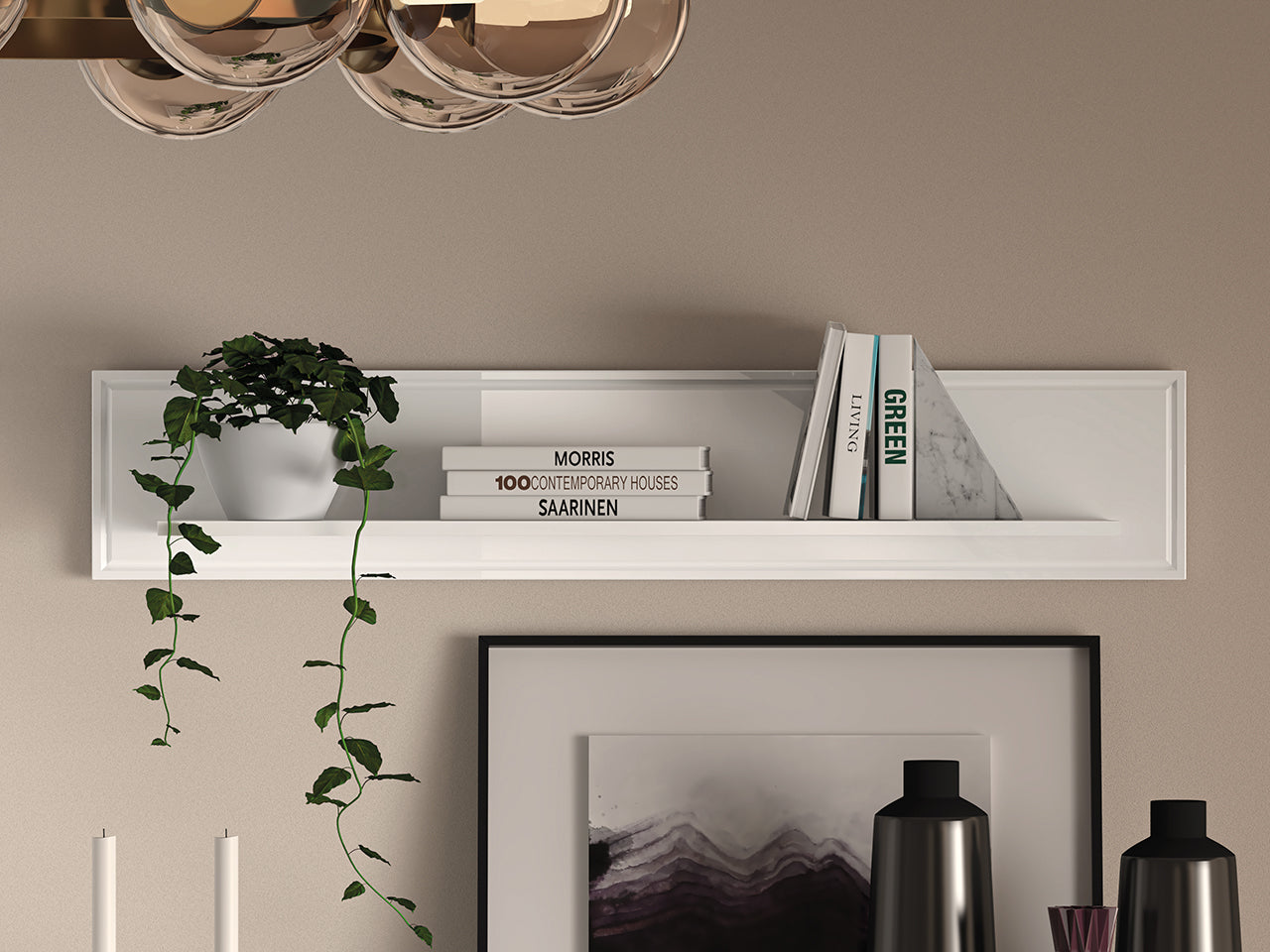 Étagère Murale en Bois Blanc Laqué Brillant - Decora Home