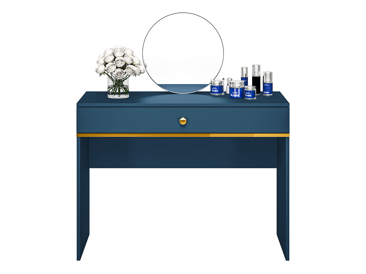 Table de Coiffure Élégante en Bleu Foncé et Labrador avec Bordure ABS - Durabilité et Design Moderne - Decora Home