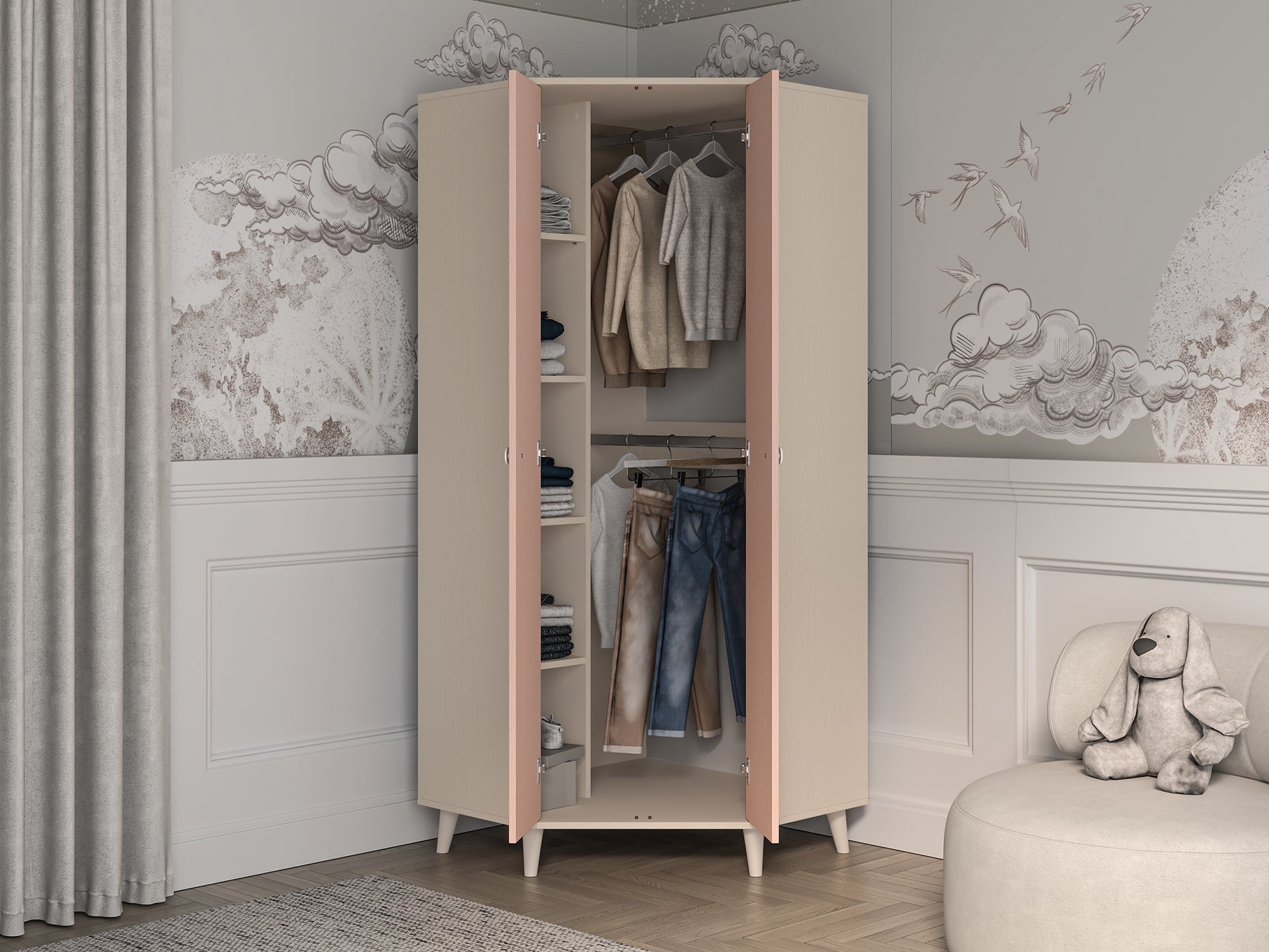 Armoire enfant Moderne Bicolore – Rose Millénaire & Sable du Désert – Design Élégant et Fonctionnel - Decora Home