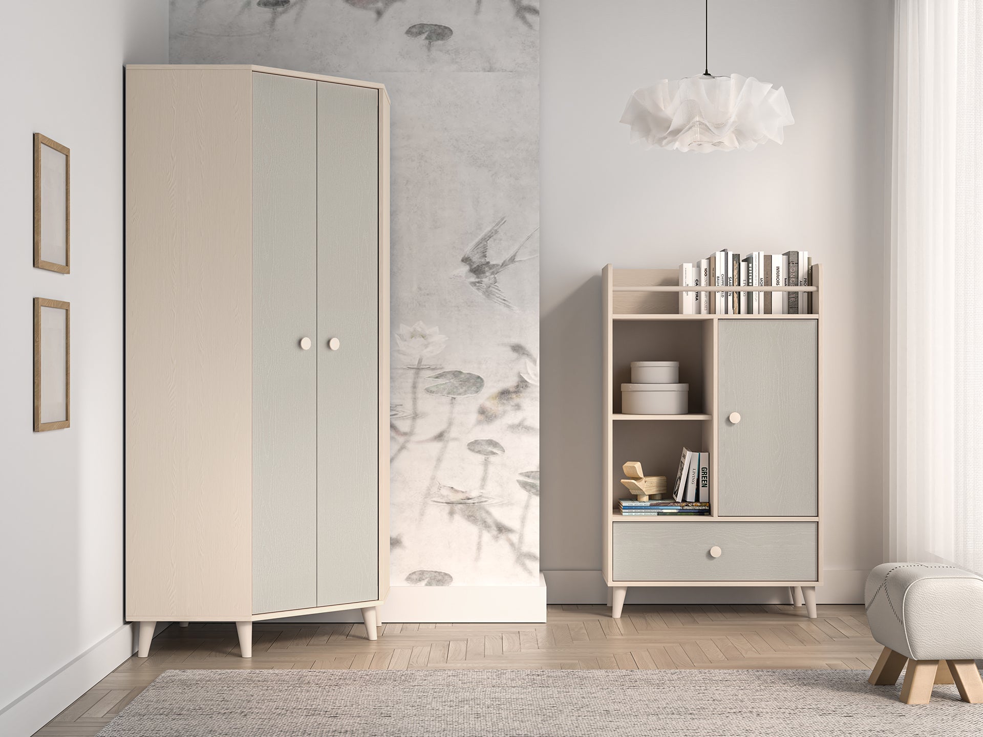 Armoire enfant Moderne Bicolore – Rose Millénaire & Sable du Désert – Design Élégant et Fonctionnel - Decora Home