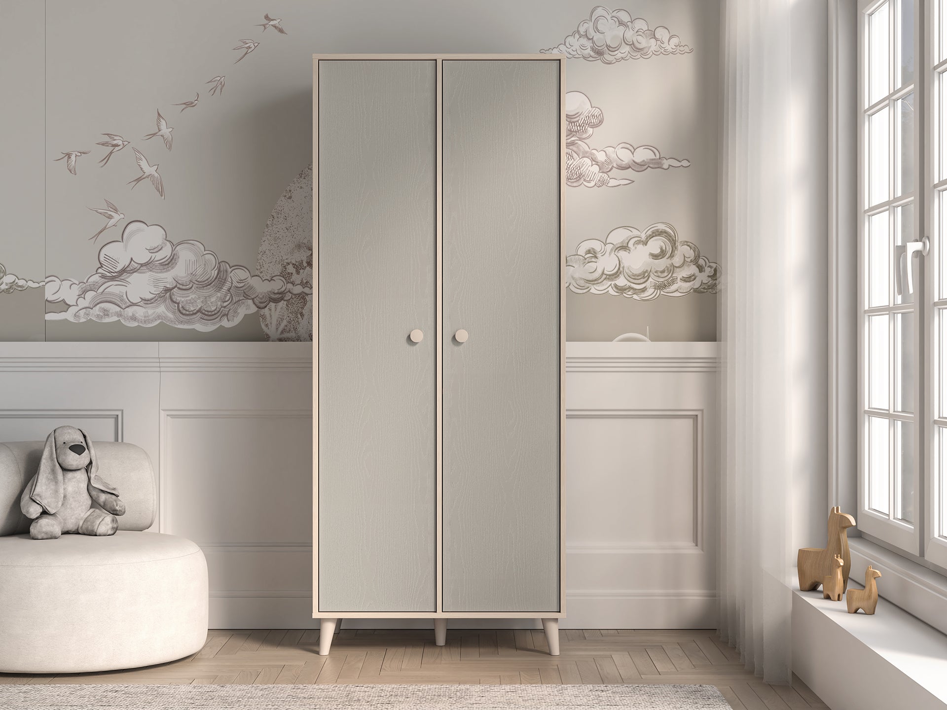 Armoire enfant Contemporaine 190 cm – Finition Haut de Gamme en Rose Millénaire et Sable du Désert – Pratique et Élégante - Decora Home
