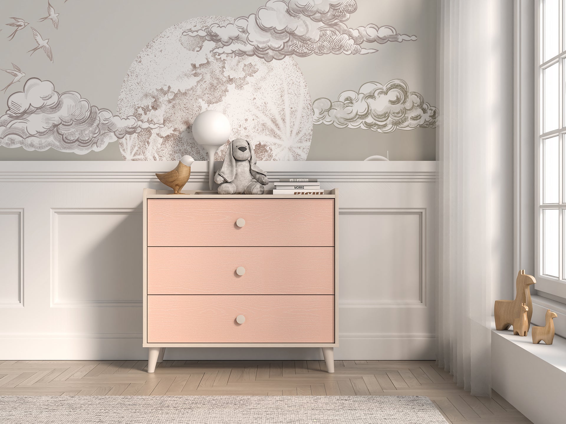 Commode, Buffet enfant moderne en panneaux laminés avec finition résistante et élégante - Decora Home