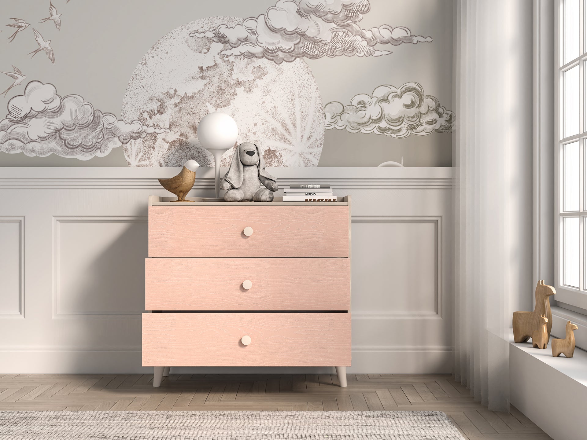 Commode, Buffet enfant moderne en panneaux laminés avec finition résistante et élégante - Decora Home