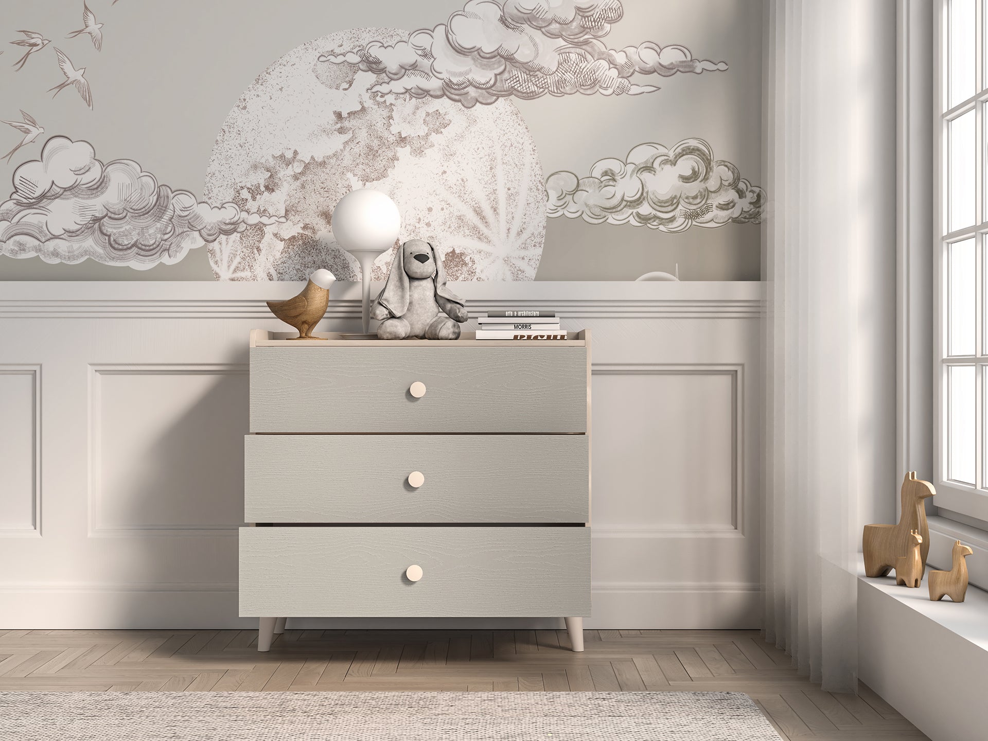 Commode, Buffet enfant moderne en panneaux laminés avec finition résistante et élégante - Decora Home