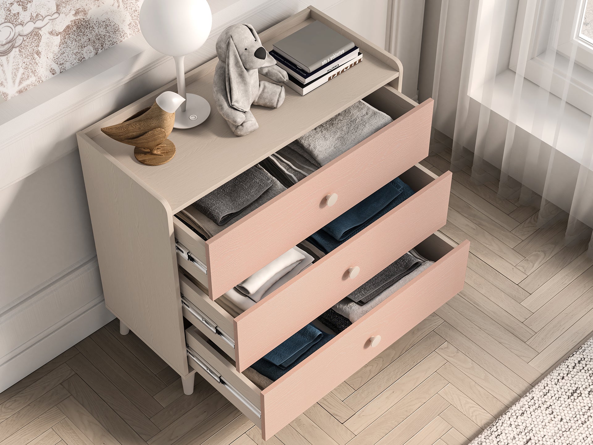 Commode, Buffet enfant moderne en panneaux laminés avec finition résistante et élégante - Decora Home