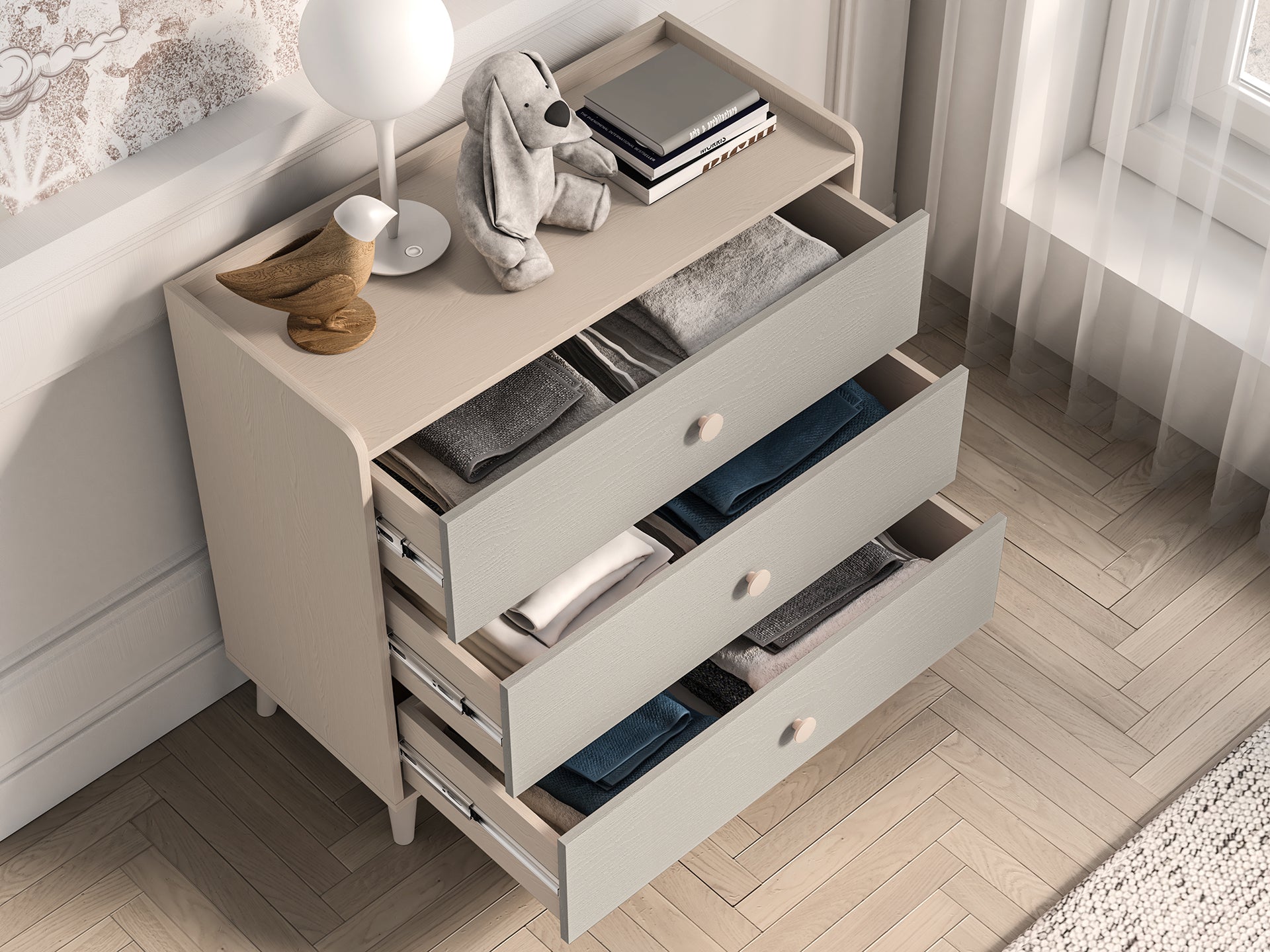 Commode, Buffet enfant moderne en panneaux laminés avec finition résistante et élégante - Decora Home