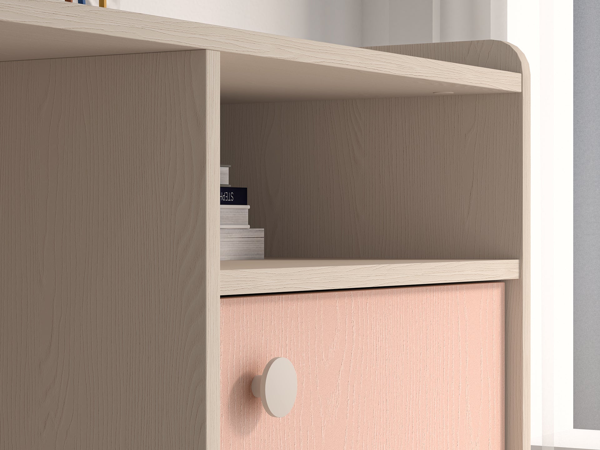 Bureau enfant Moderne avec Design Élégant en Rose Millénaire et Gris Palladium – Structure en Sable du Désert, Pratique et Stylé - Decora Home