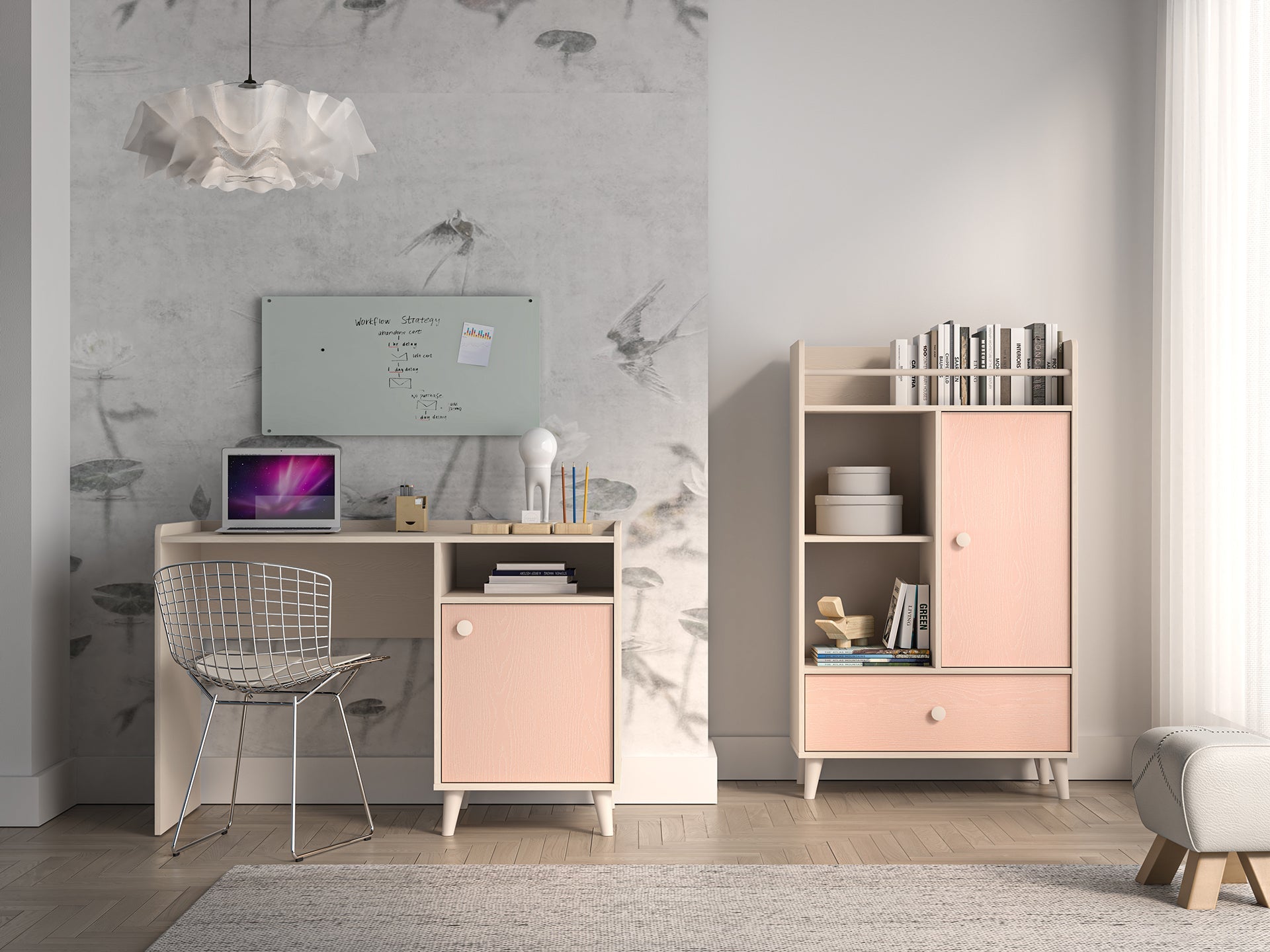 Bureau enfant Moderne avec Design Élégant en Rose Millénaire et Gris Palladium – Structure en Sable du Désert, Pratique et Stylé - Decora Home