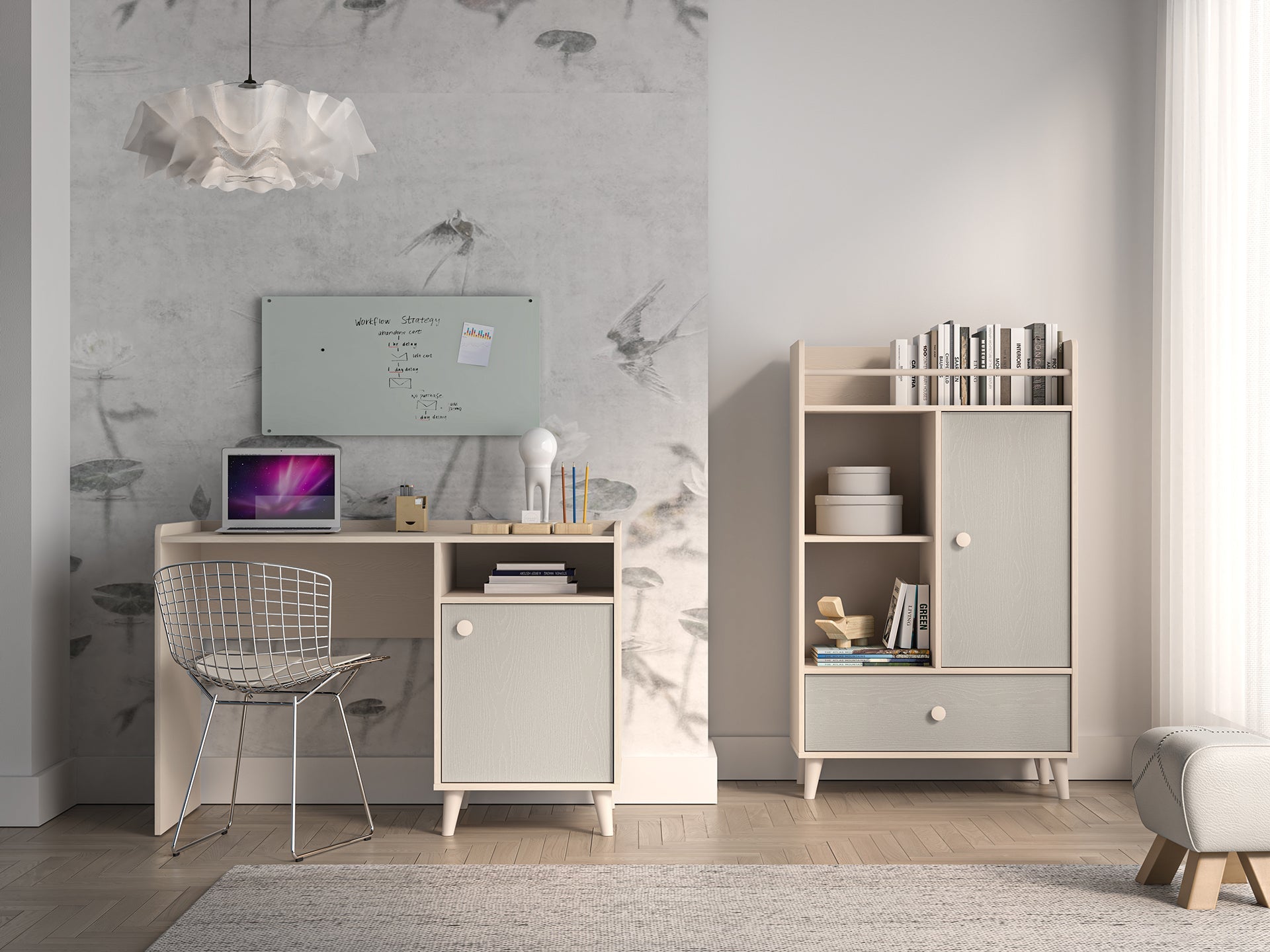 Bureau enfant Moderne avec Design Élégant en Rose Millénaire et Gris Palladium – Structure en Sable du Désert, Pratique et Stylé - Decora Home